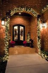 A walkway with garland and lights