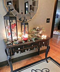 A vintage table with christmas decorations