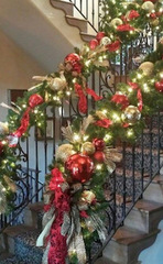 Stair railings with christmas decorations